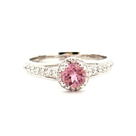Aurum Jewels 18ct White Gold Pink Tourmaline & Diamond Halo Ring - Aurum Jewels