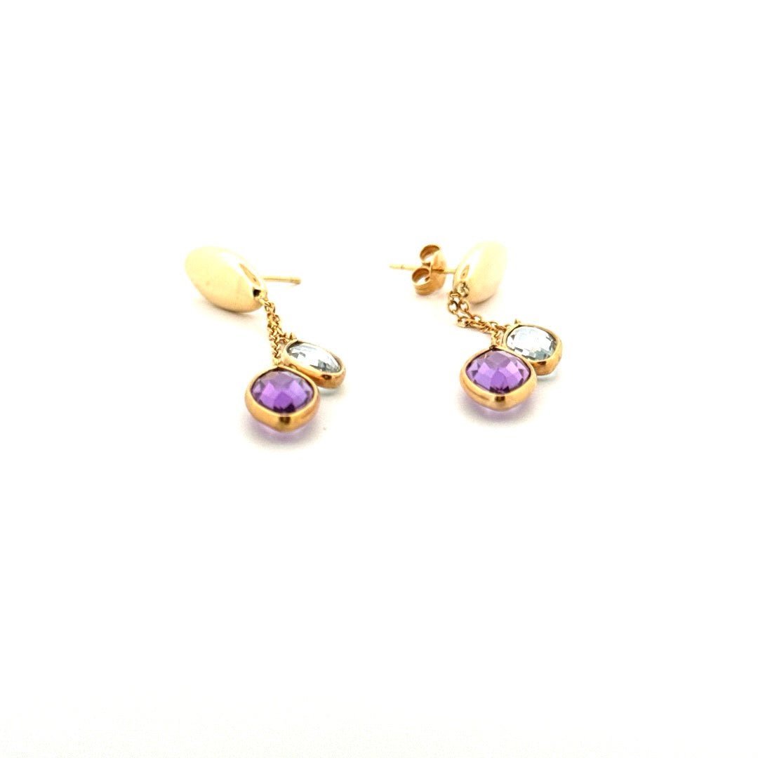 Aurum Jewels 18ct Yellow Gold Topaz & Amethyst Drop Earrings - Aurum Jewels
