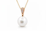 Autore 18ct Rose Gold & Diamond 13mm Button South Sea Pearl Pendant - Aurum Jewels