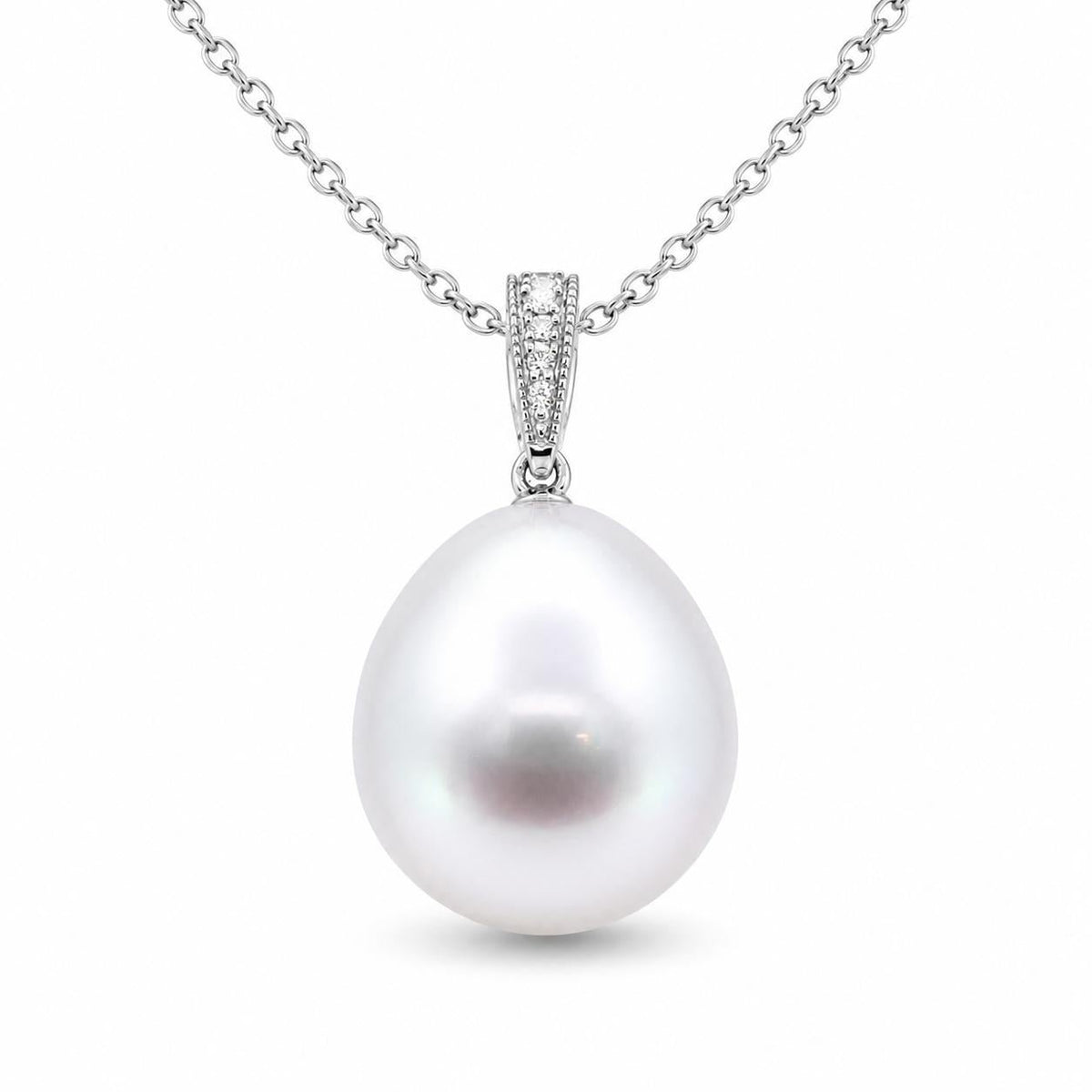 Autore 18ct White Gold & Diamond 13mm Drop South Sea Pearl Pendant - Aurum Jewels