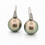 Autore Classic White Gold, Pave Diamond & Tahitian Pearl Drop Earrings - Aurum Jewels