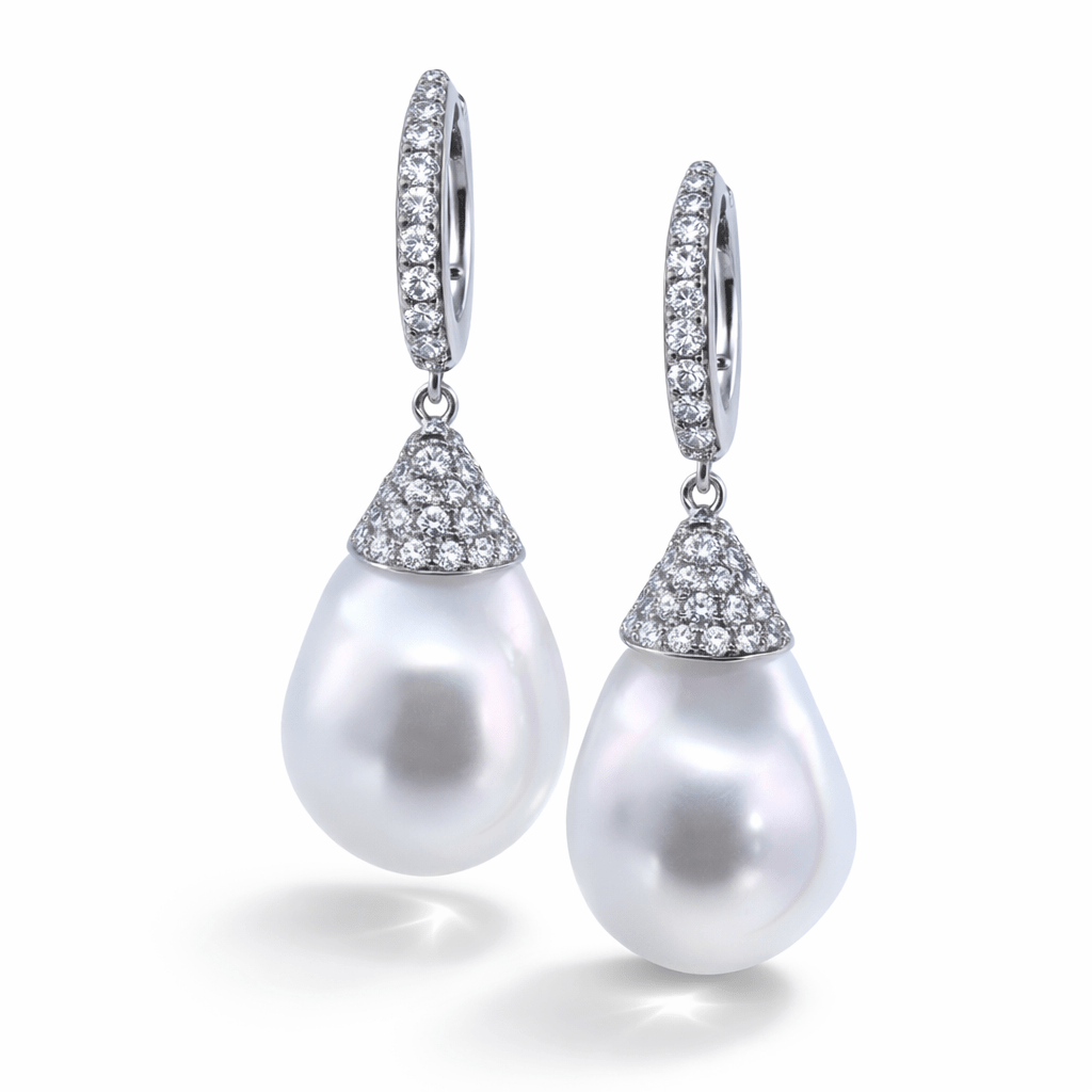 Autore South Sea Pearl & Pave Diamond Drop Earrings - Aurum Jewels