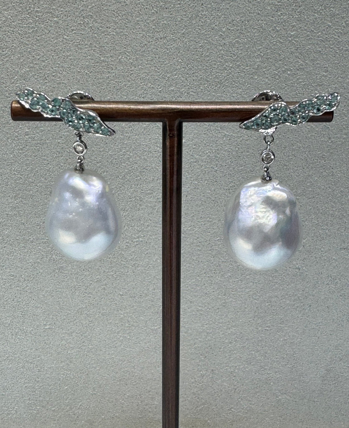 Baroque South Sea Pearl & Paraiba Tourmaline Earrings - Aurum Jewels