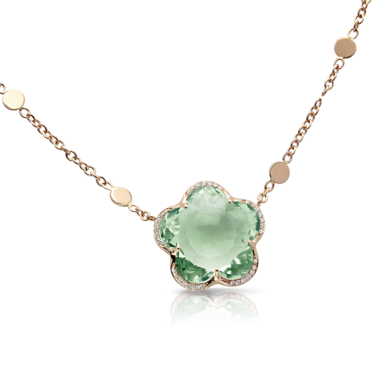 Bon Ton Dolce Vita Necklace in 18k Rose Gold with Prasiolite and Diamonds. - Aurum Jewels