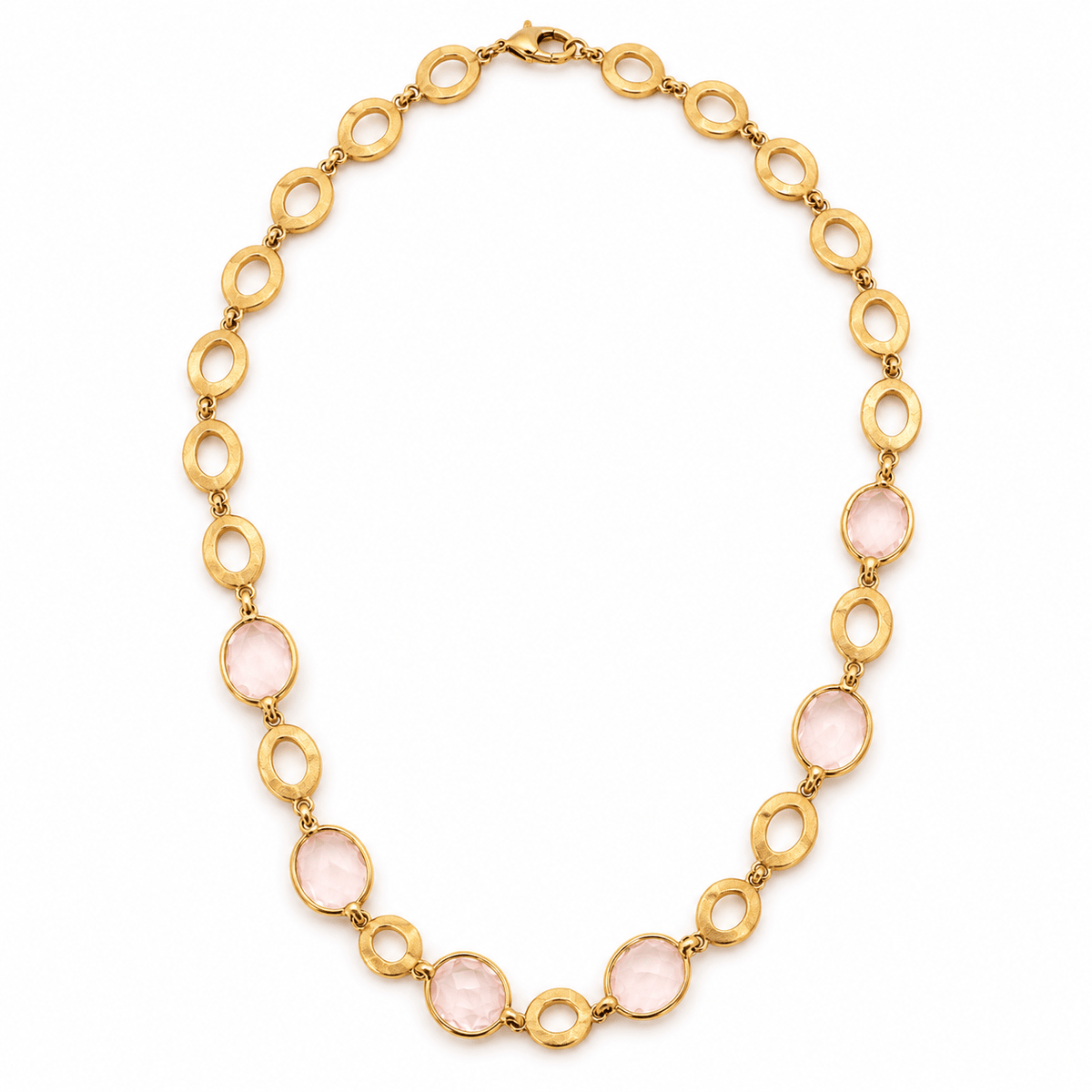 Brushed Finish Yellow Gold & Rose Quartz Necklace - Aurum Jewels