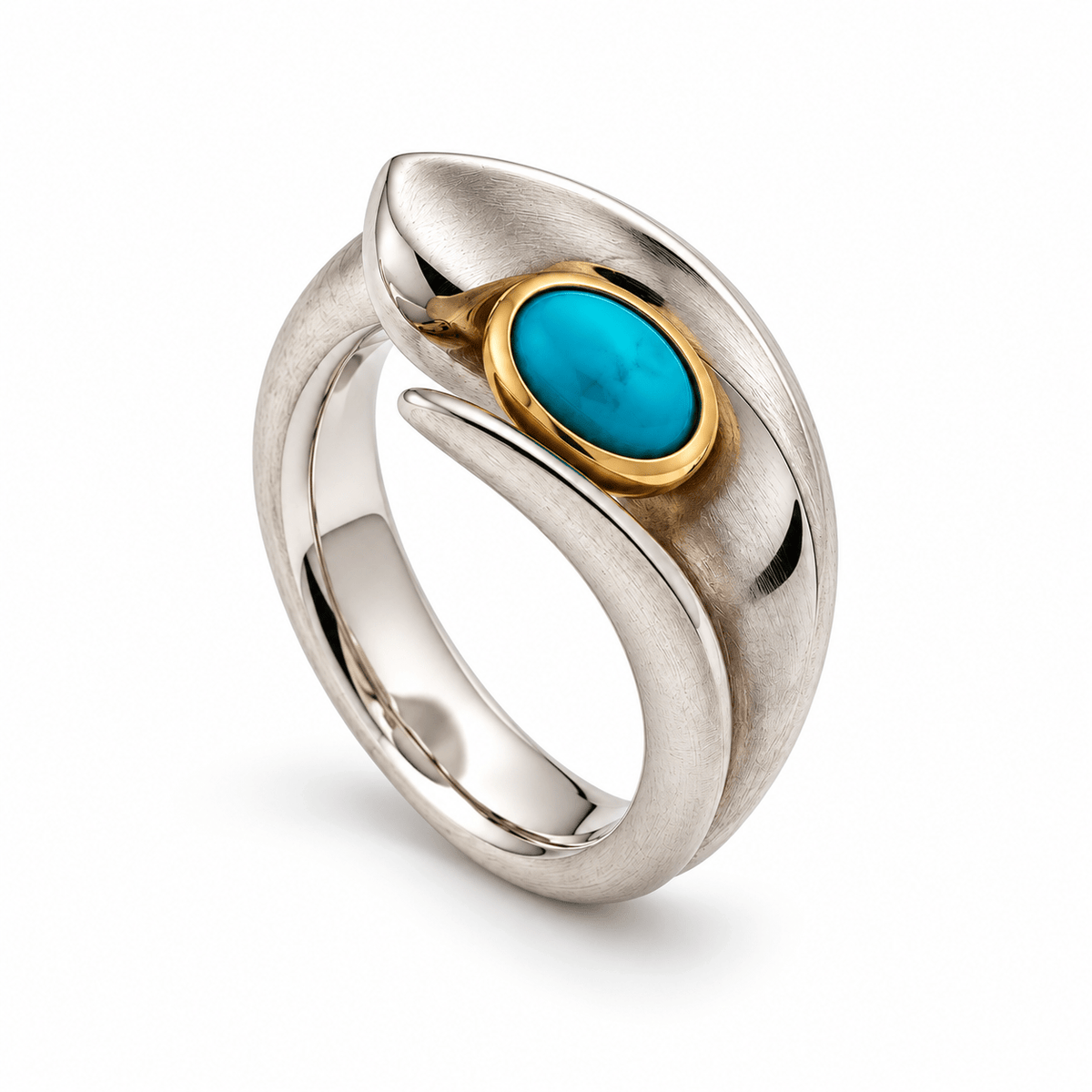 Daniel Bentley Sterling Silver, 18k Gold & Turquoise Capricorn Ring - Aurum Jewels