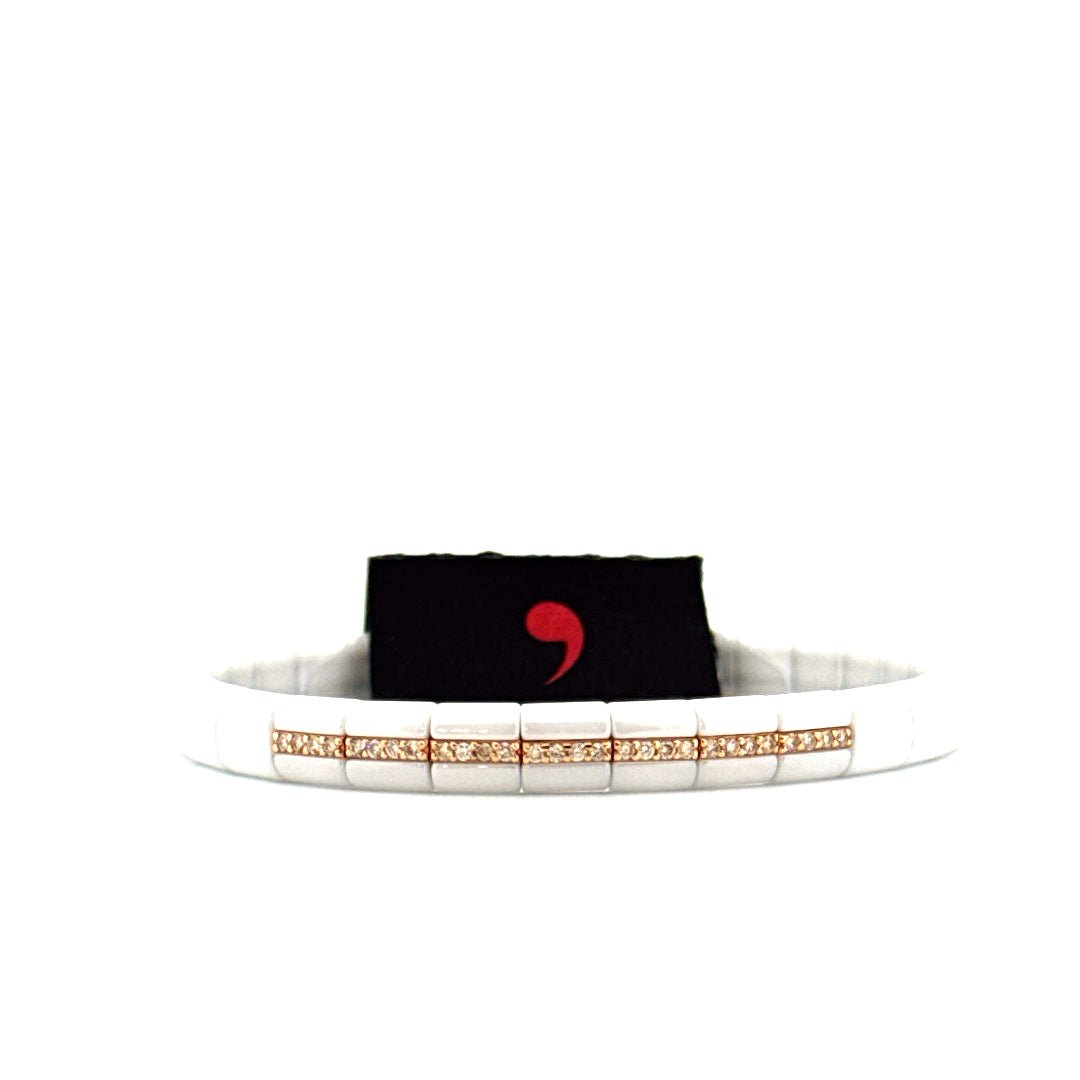 Demeglio Pura Luce Bracelet in White Ceramic with Brown Diamonds - Aurum Jewels