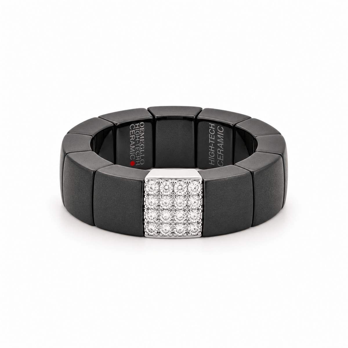 Demeglio Scacco Ring in Black Polished Ceramic with Diamonds - Aurum Jewels