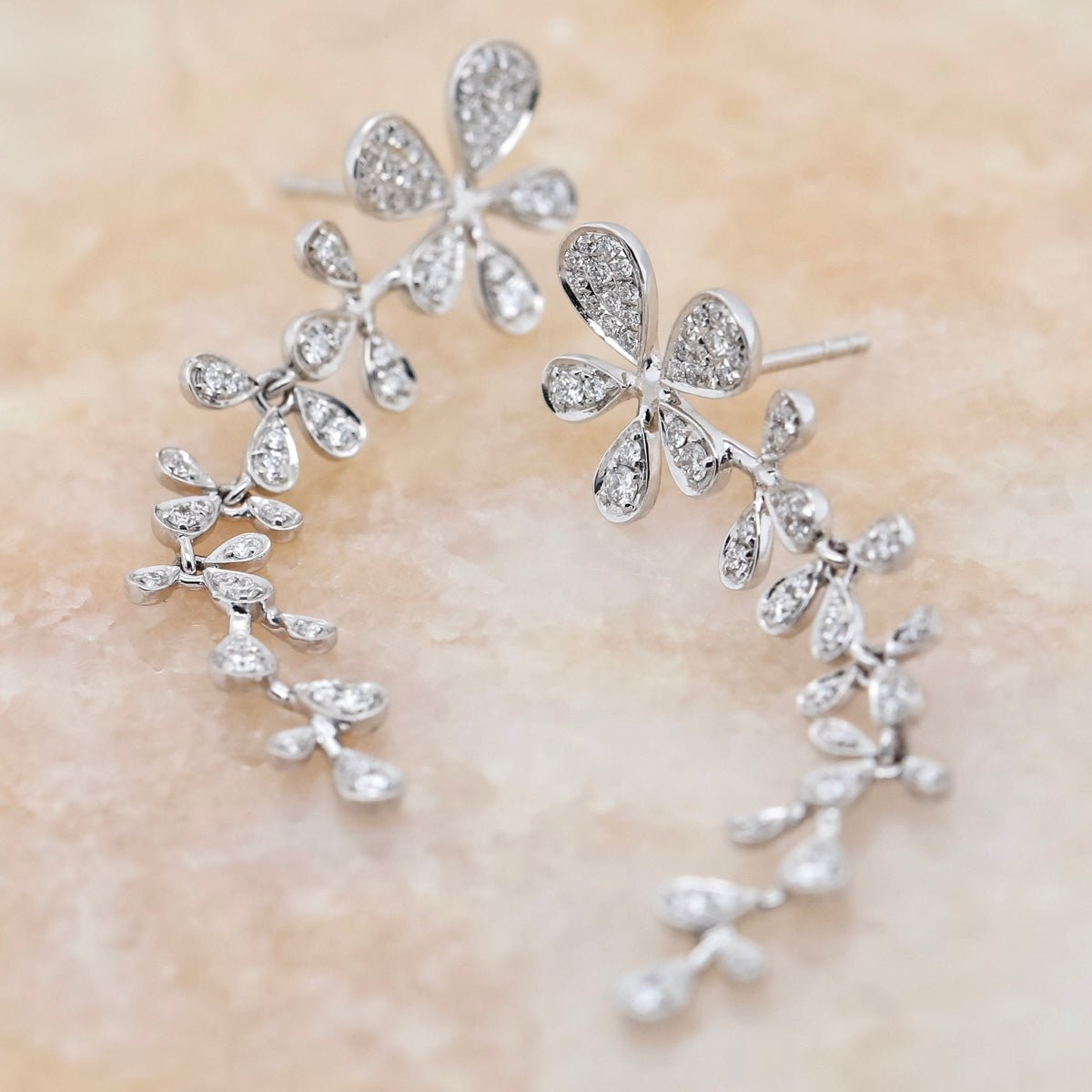 Diamond Flower Drop Earrings - Aurum Jewels