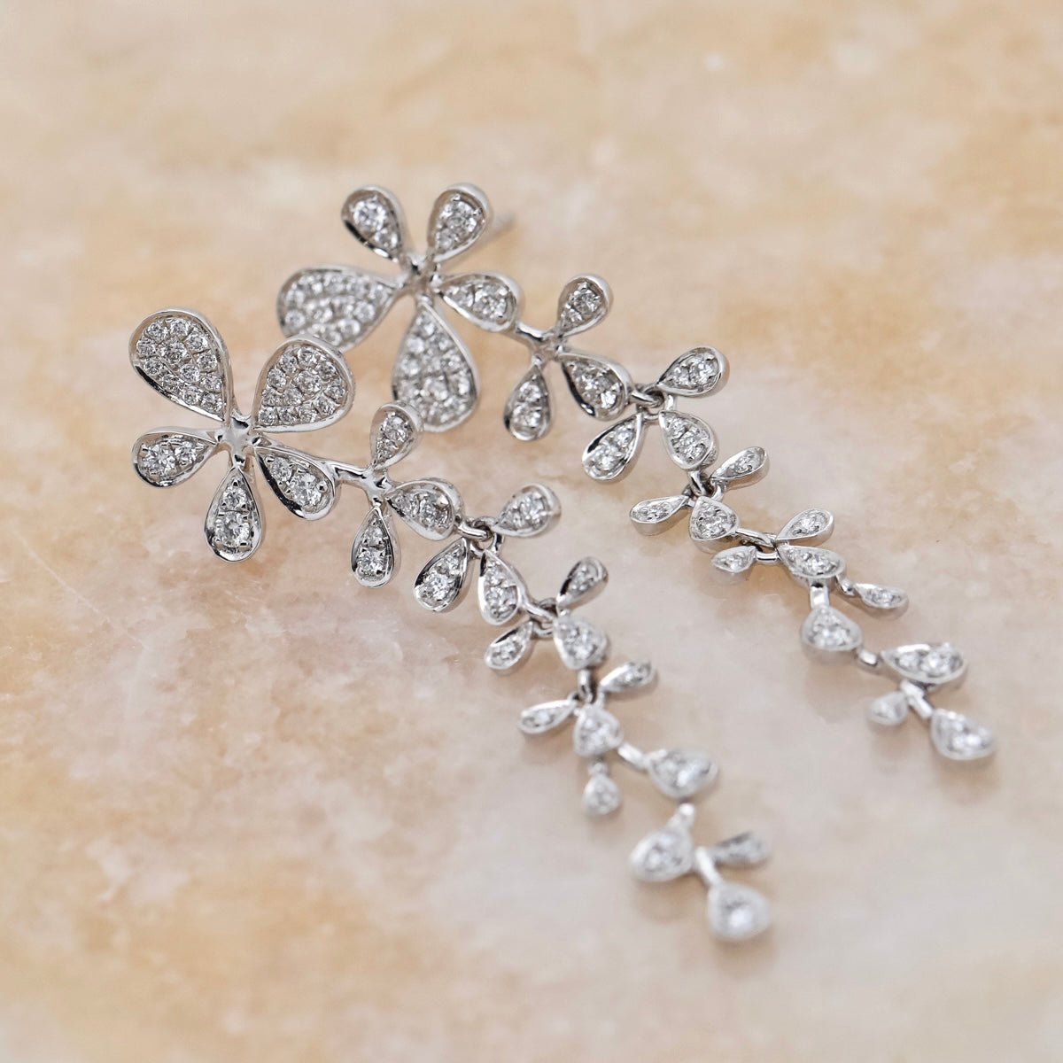 Diamond Flower Drop Earrings - Aurum Jewels