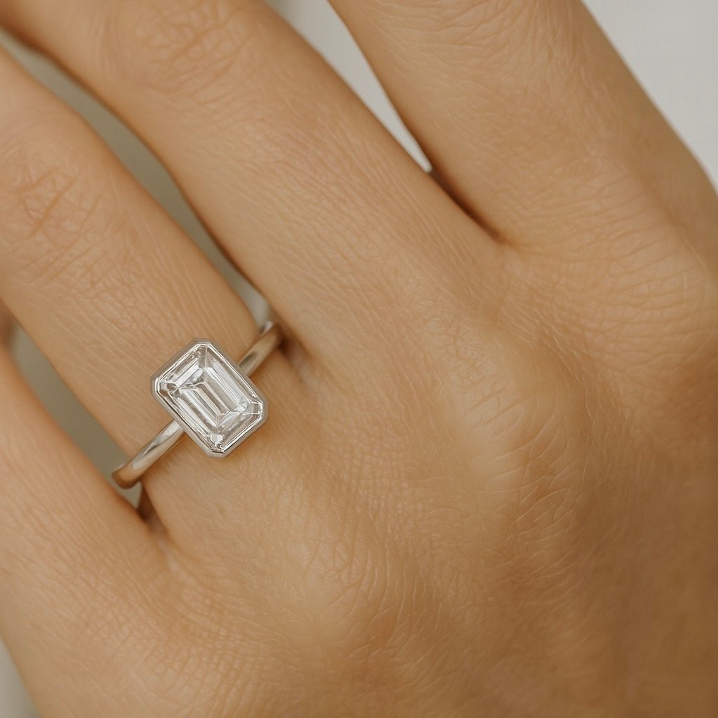 Emerald Cut Bezel Set Solitaire Diamond Ring - Aurum Jewels