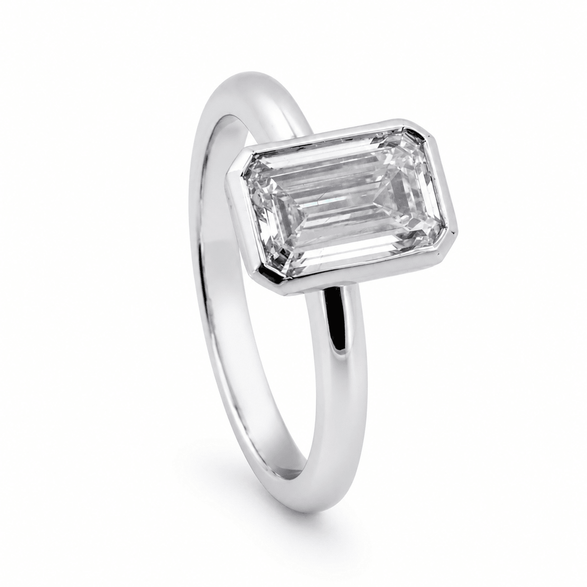 Emerald Cut Bezel Set Solitaire Diamond Ring - Aurum Jewels