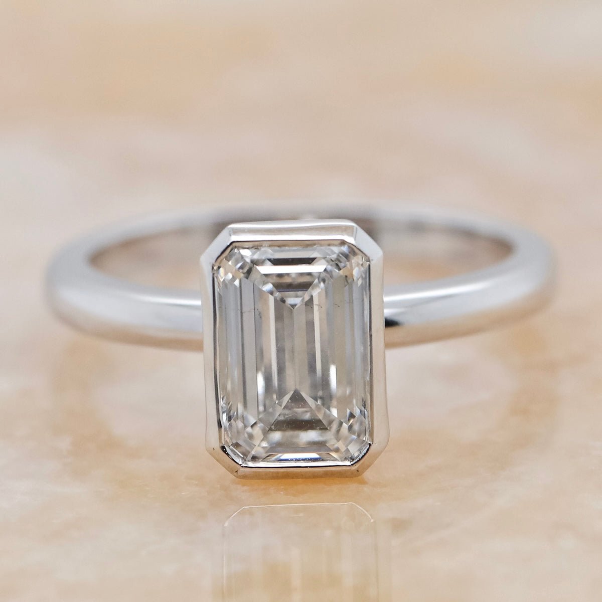 Emerald Cut Bezel Set Solitaire Diamond Ring - Aurum Jewels