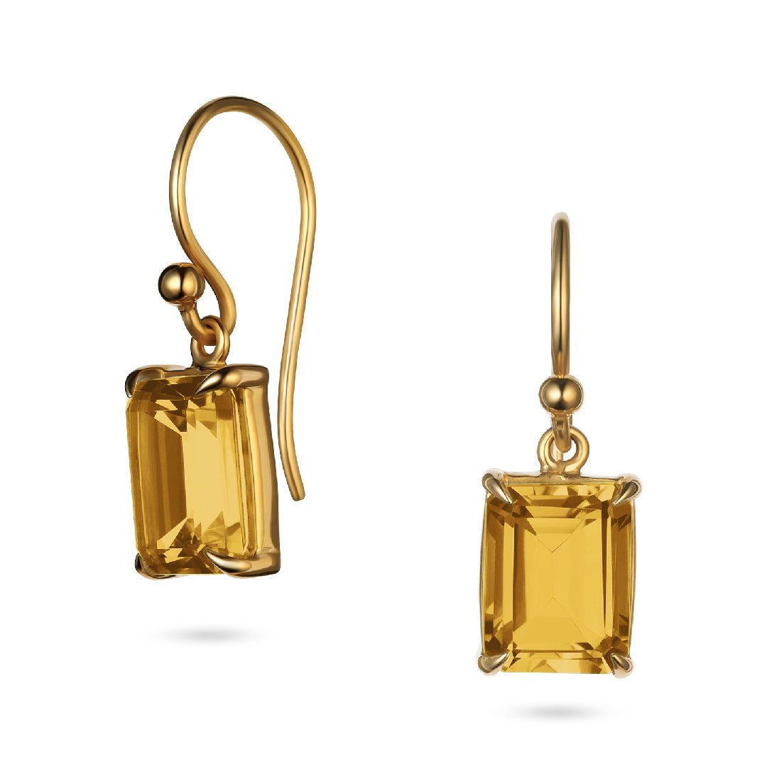 Emerald Cut Citrine Drop Earrings - Aurum Jewels