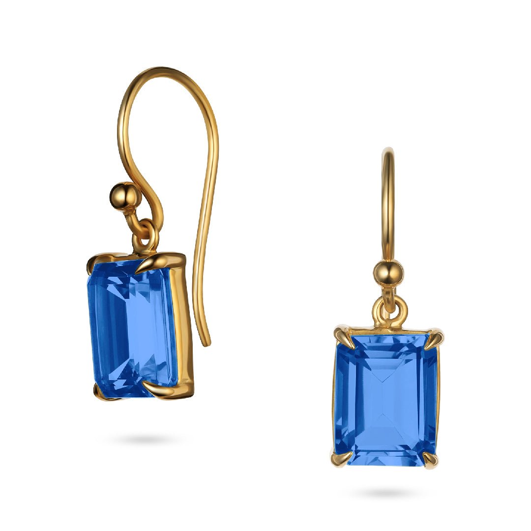 Emerald Cut London Blue Topaz Drop Earrings - Aurum Jewels