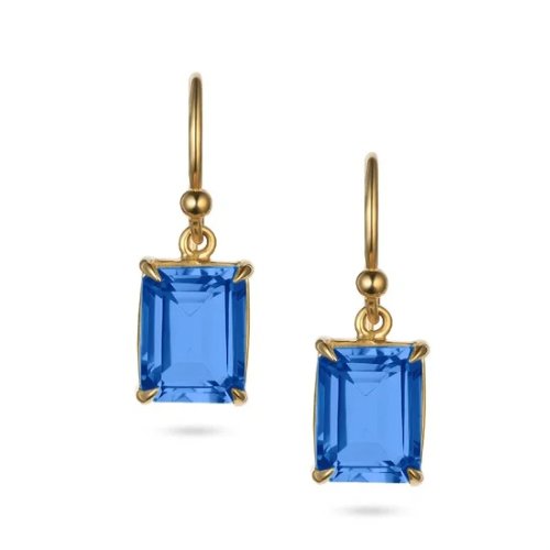 Emerald Cut London Blue Topaz Drop Earrings - Aurum Jewels