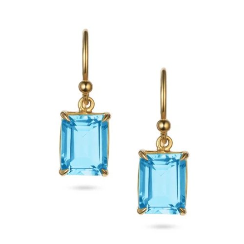 Emerald Cut Sky Blue Topaz Drop Earrings - Aurum Jewels