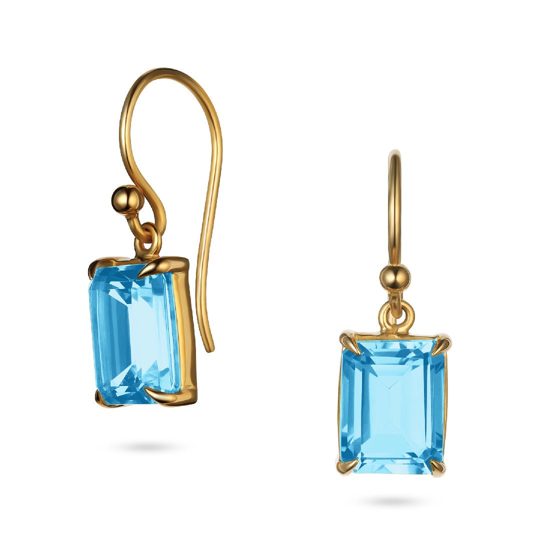 Emerald Cut Sky Blue Topaz Drop Earrings - Aurum Jewels