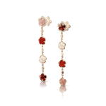 Figlia Dei Fiori Pendant Earrings in 18k Rose Gold with Moonstone, Pink Chalcedony, Carnelian, Red Garnet and White Diamonds. - Aurum Jewels