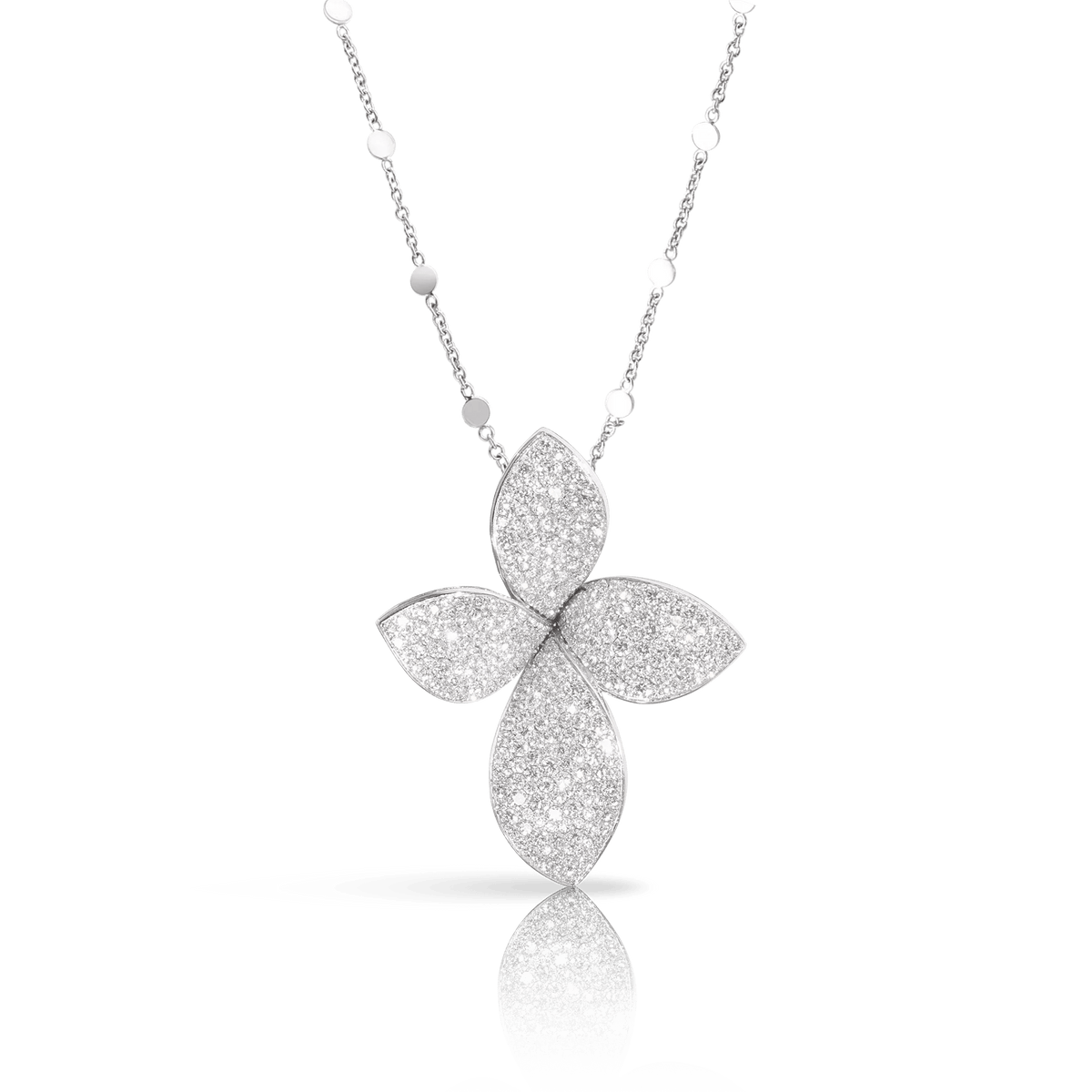 Giardino Segreti Small Flower Necklace in 18k White Gold with White Diamonds. - Aurum Jewels