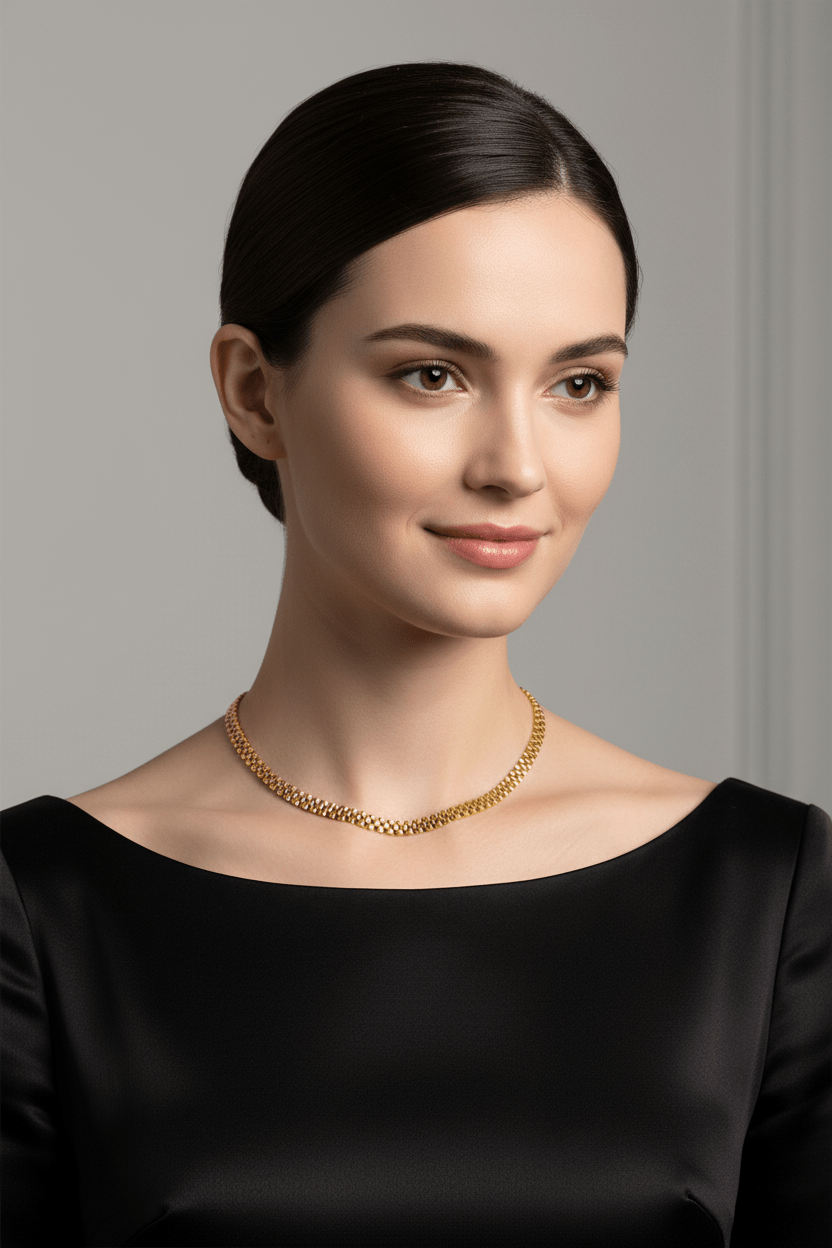 Gold 3 Row ‘Cartier Sytle’ Link Necklace - Aurum Jewels