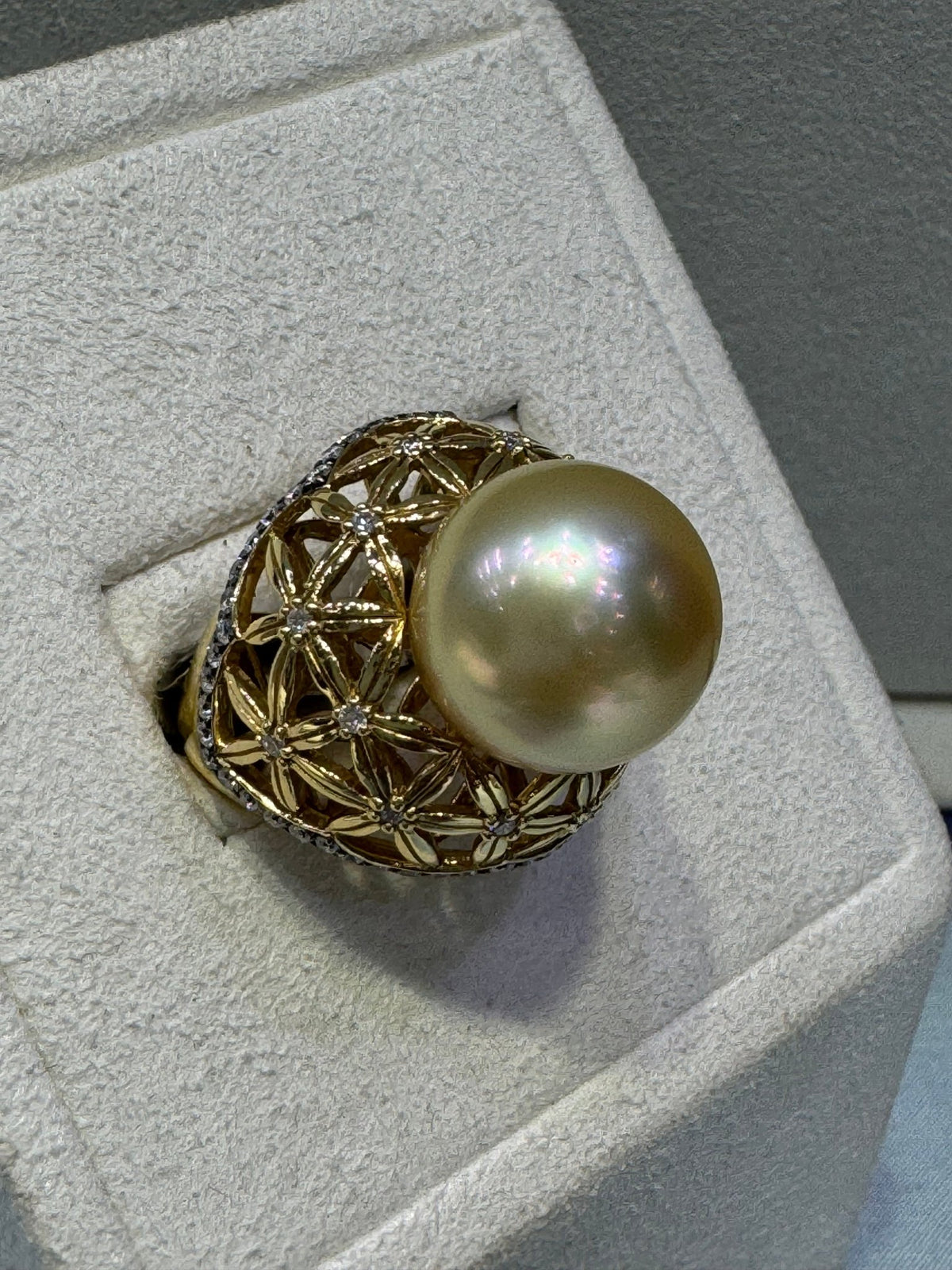 Golden South Sea Pearl & Diamond Dress Ring - Aurum Jewels