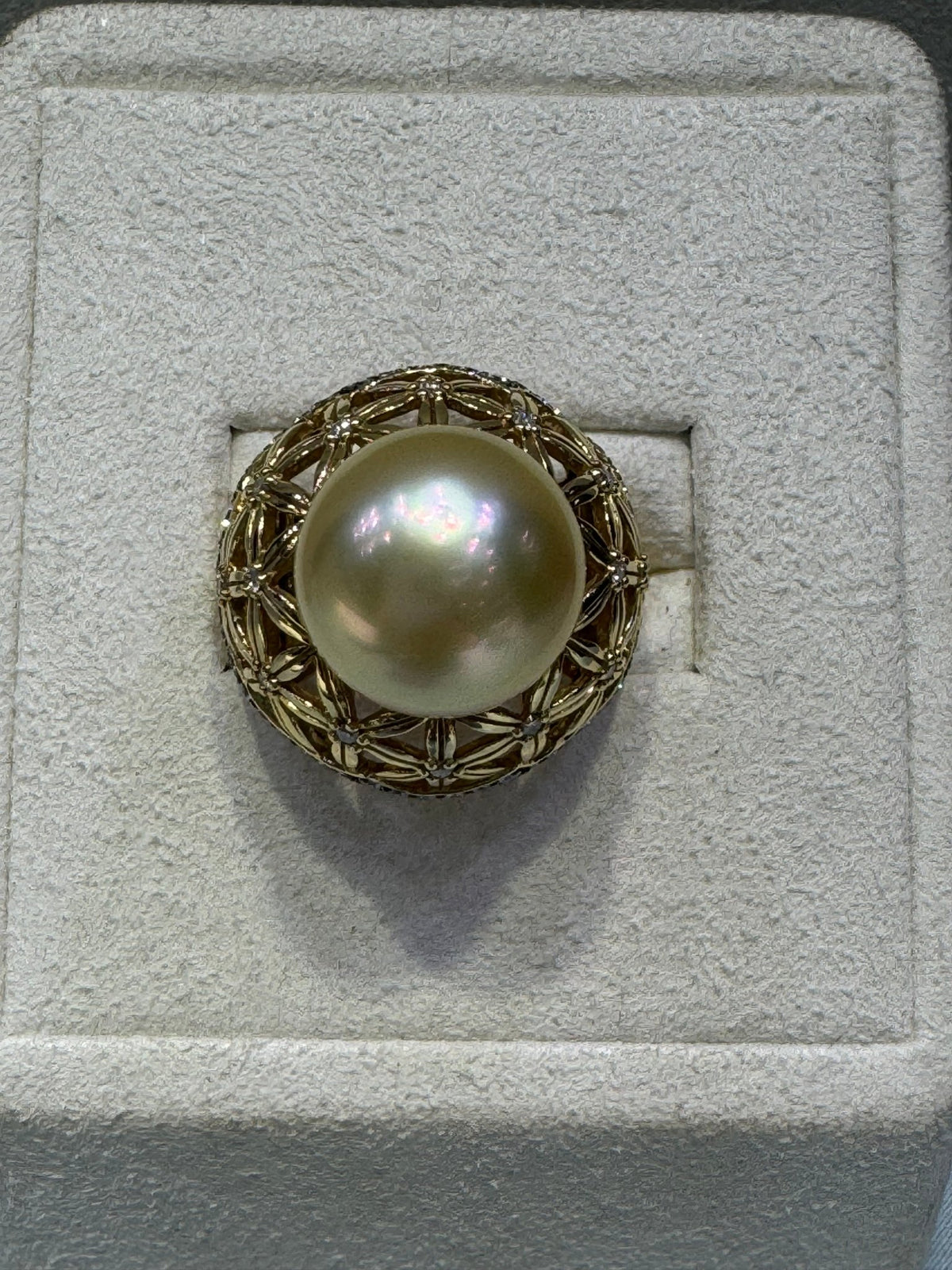 Golden South Sea Pearl & Diamond Dress Ring - Aurum Jewels