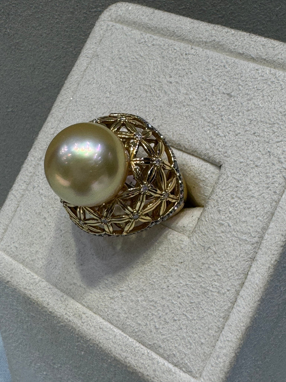 Golden South Sea Pearl & Diamond Dress Ring - Aurum Jewels