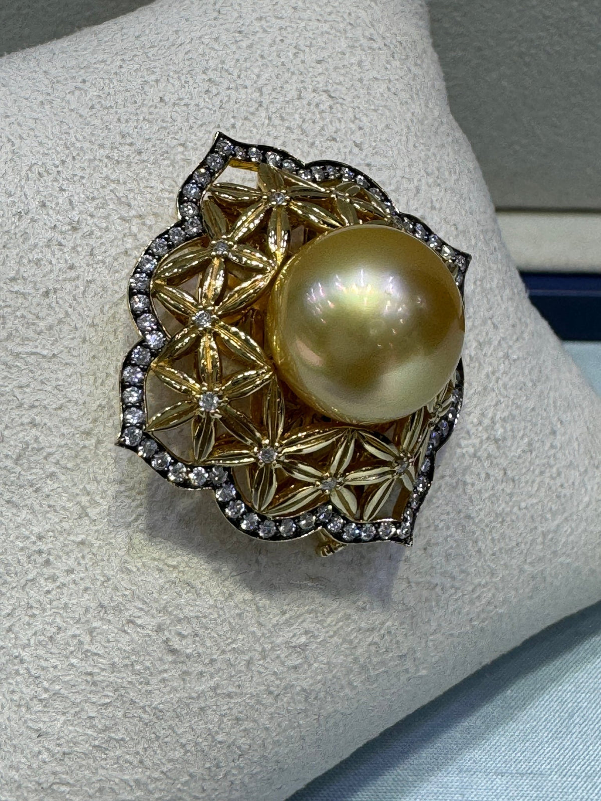 Golden South Sea Pearl & Diamond Pin - Aurum Jewels