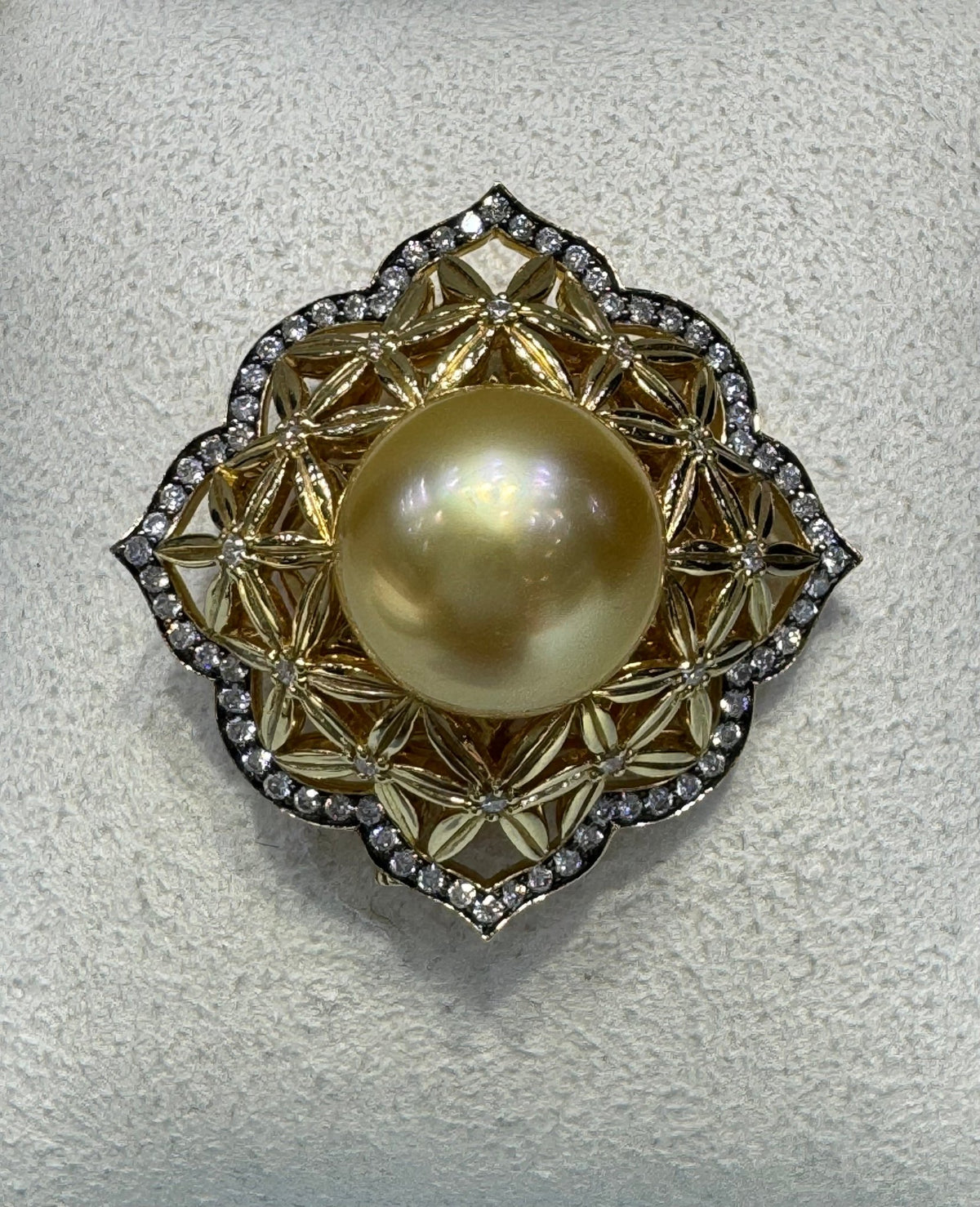 Golden South Sea Pearl & Diamond Pin - Aurum Jewels