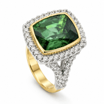 Green Tourmaline & Diamond Halo Cocktail Ring - Aurum Jewels