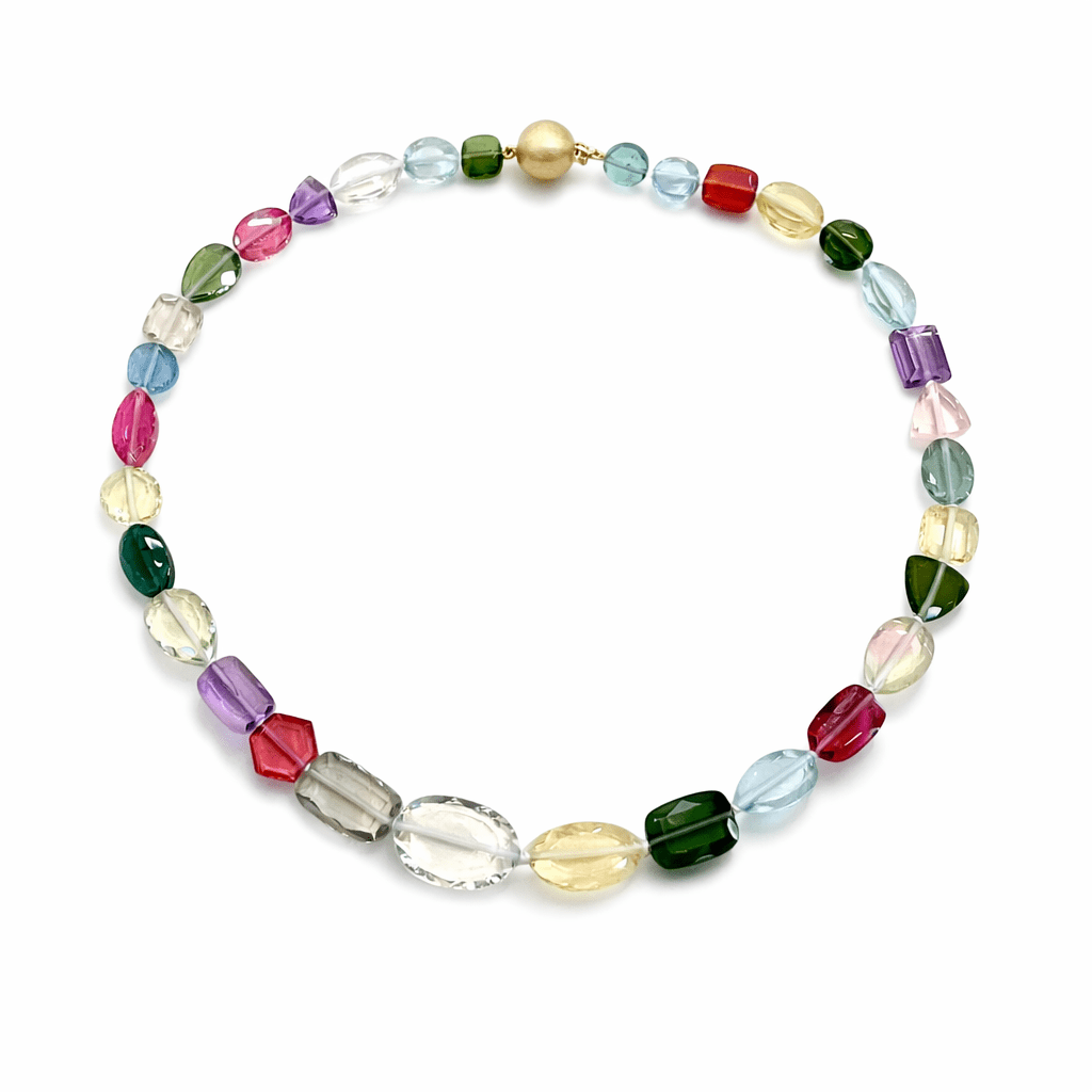 Multi Coloured Gemstone Beads Necklace - Aurum Jewels