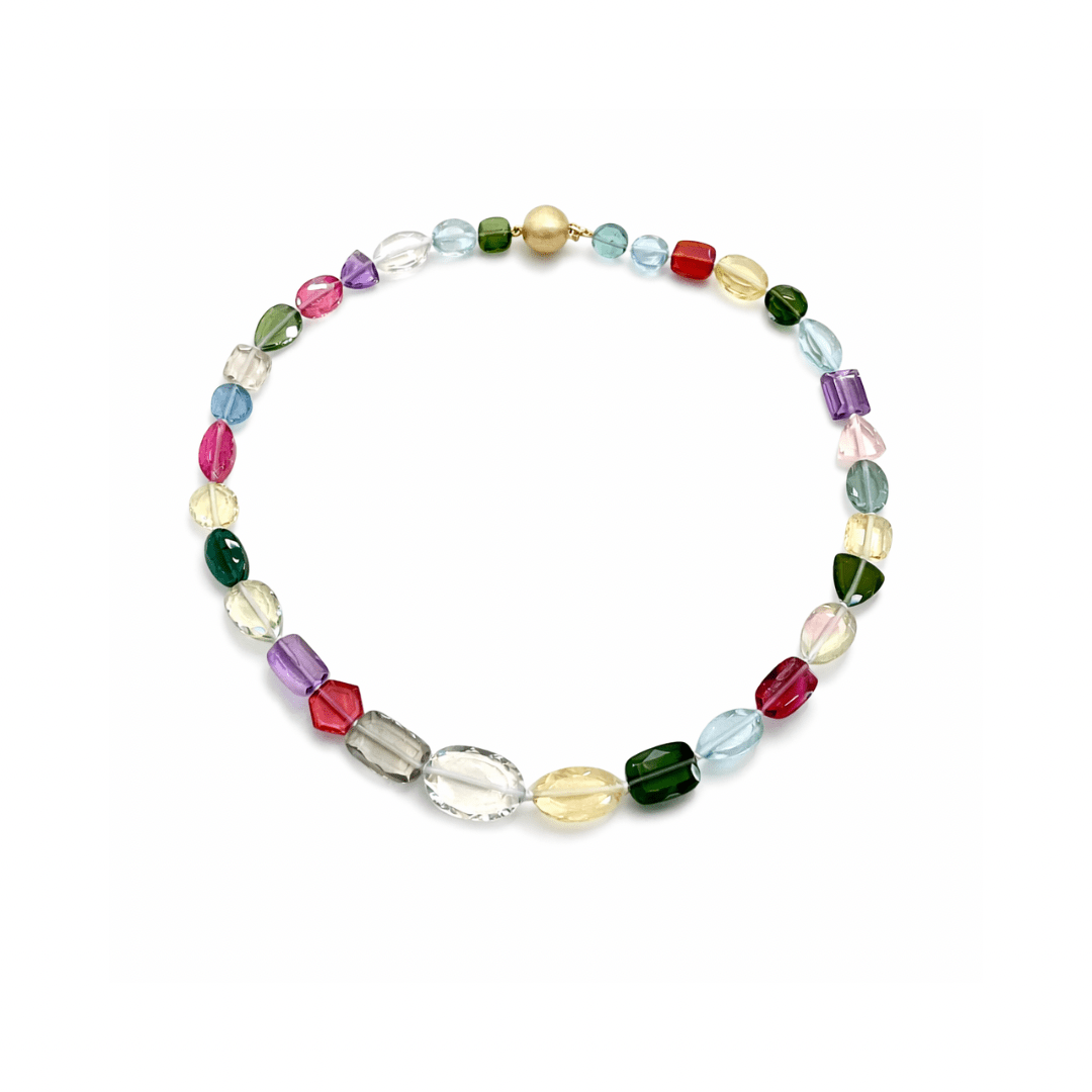 Multi Coloured Gemstone Beads Necklace - Aurum Jewels