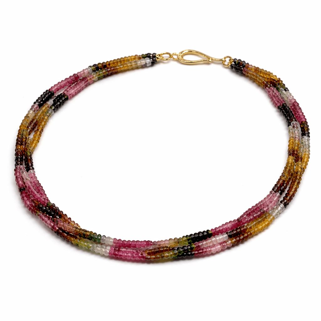 Multi Coloured Tourmaline Gemstone Beads Necklace - Aurum Jewels