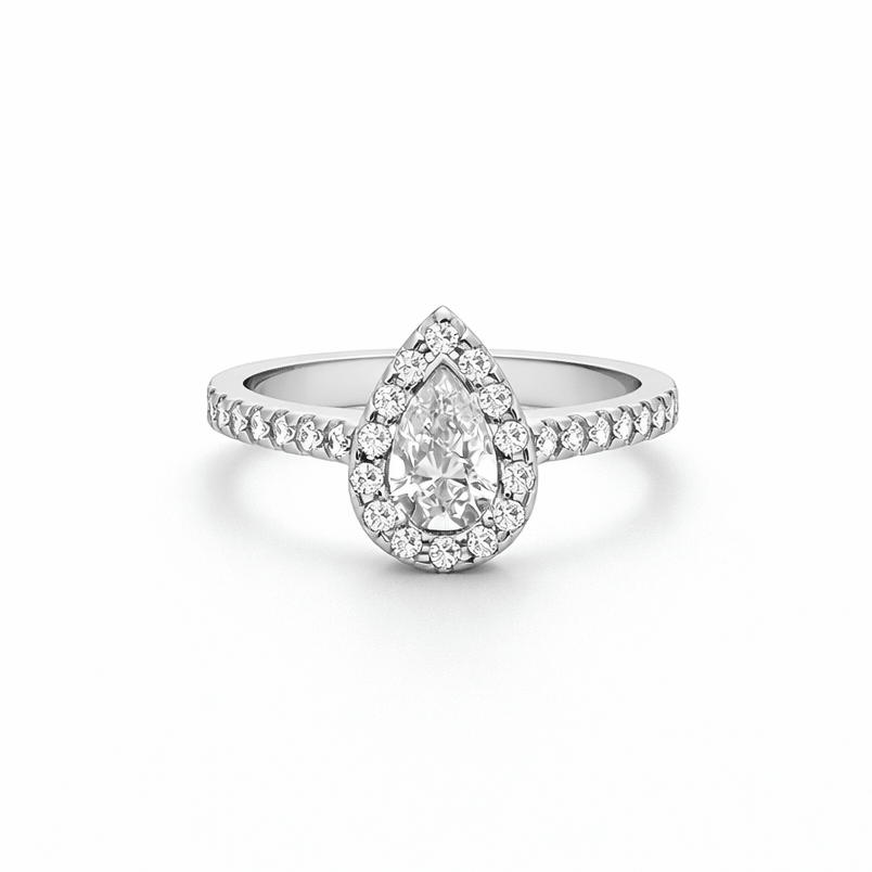 Natural Pear Shape Diamond Halo Engagement Ring - Aurum Jewels