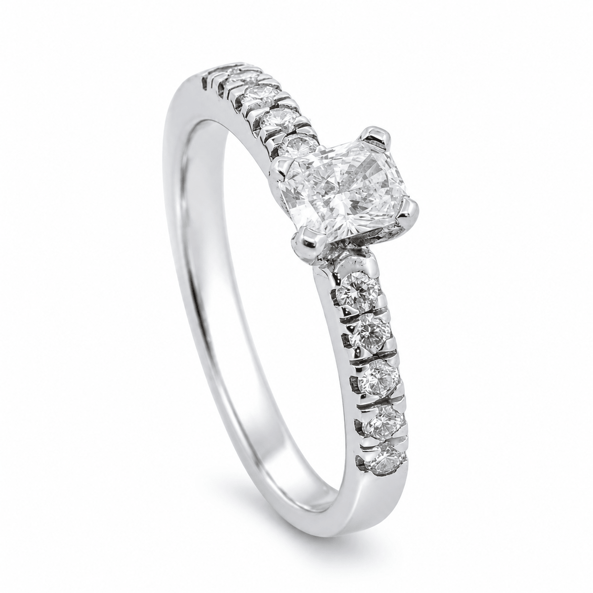 Natural Radiant Cut Engagement Ring with Diamond Band - Aurum Jewels