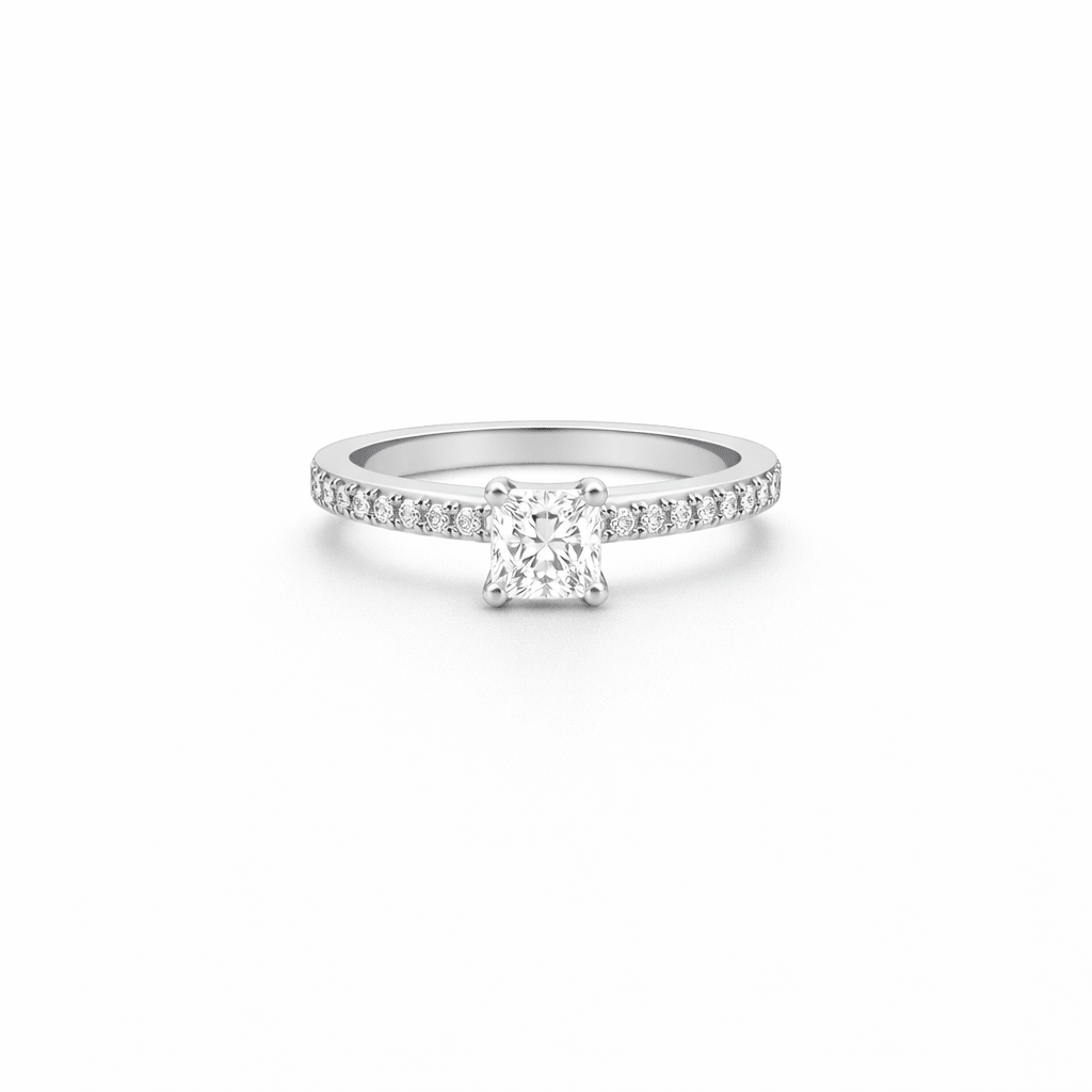 Natural Radiant Cut Engagement Ring with Diamond Band - Aurum Jewels