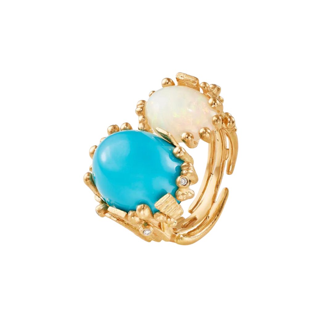 Ole Lynggaard Boho Double Ring with Turquoise, Opal & Diamond - Aurum Jewels