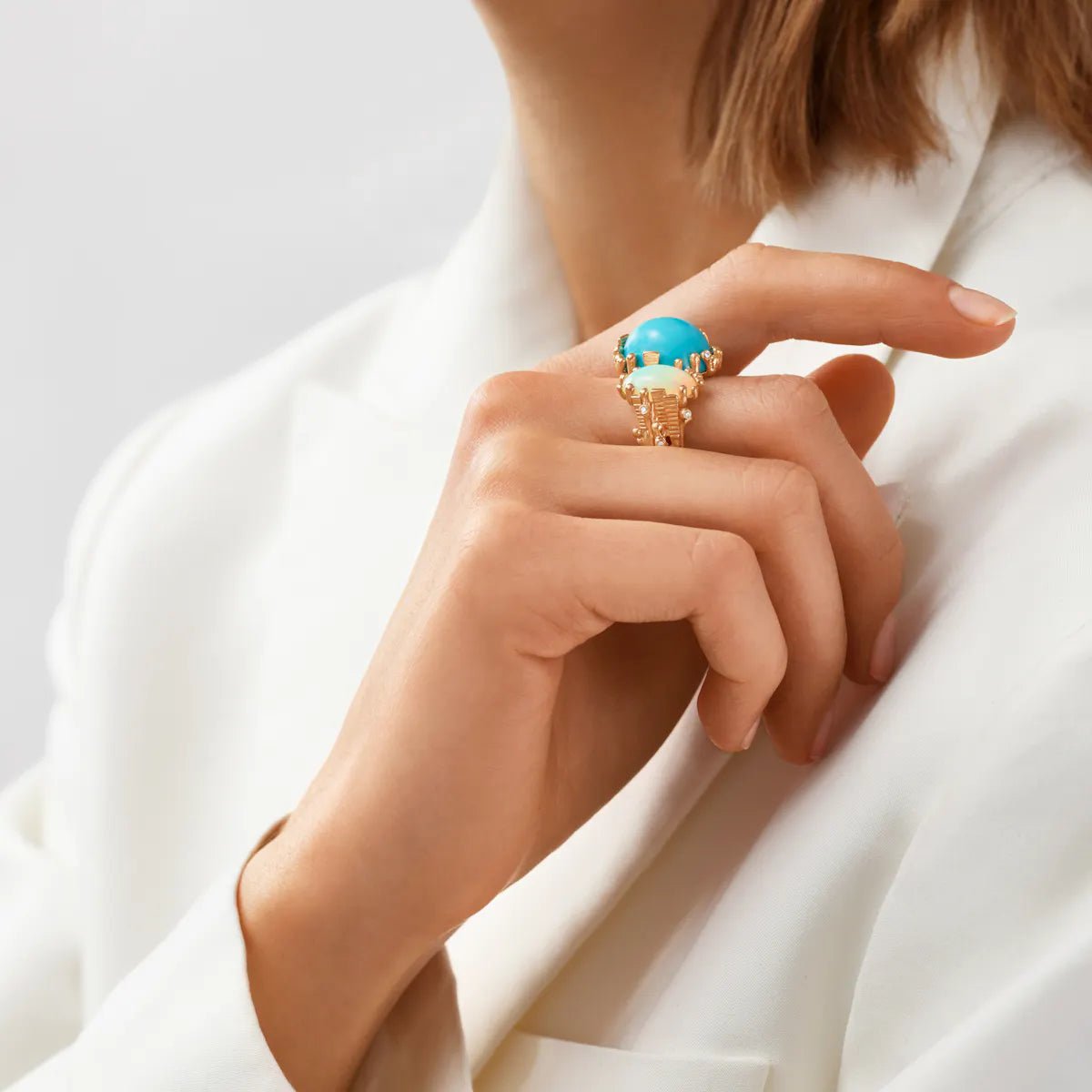 Ole Lynggaard Boho Double Ring with Turquoise, Opal & Diamond - Aurum Jewels