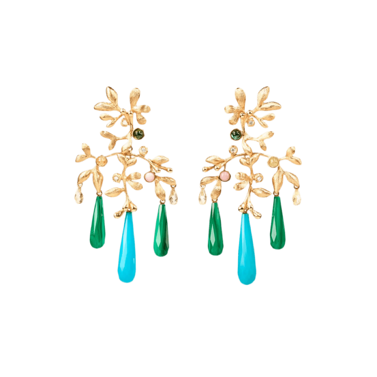 Ole Lynggaard Gipsy Earrings with Quartz, Malachite, Turquoise, Coral & Tourmaline - Aurum Jewels