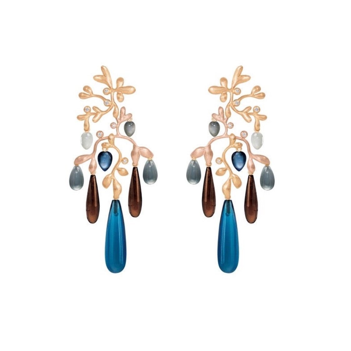 Ole Lynggaard Gypsy Earrings with London Topaz, Moonstones & Smoky Quartz - Aurum Jewels