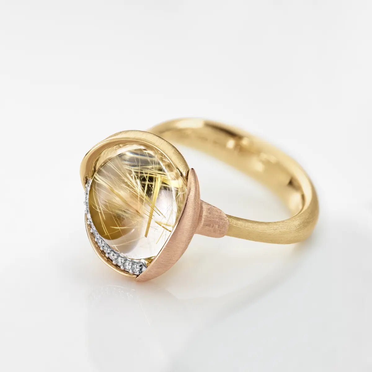 Ole Lynggaard Lotus Ring with Rutile Quartz & Diamonds - Aurum Jewels