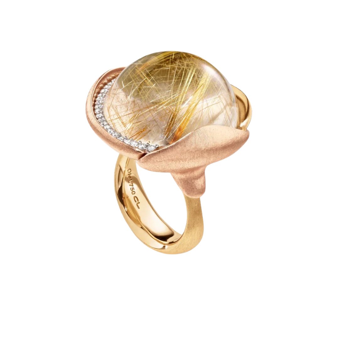 Ole Lynggaard Lotus Ring with Rutile Quartz & Diamonds - Aurum Jewels