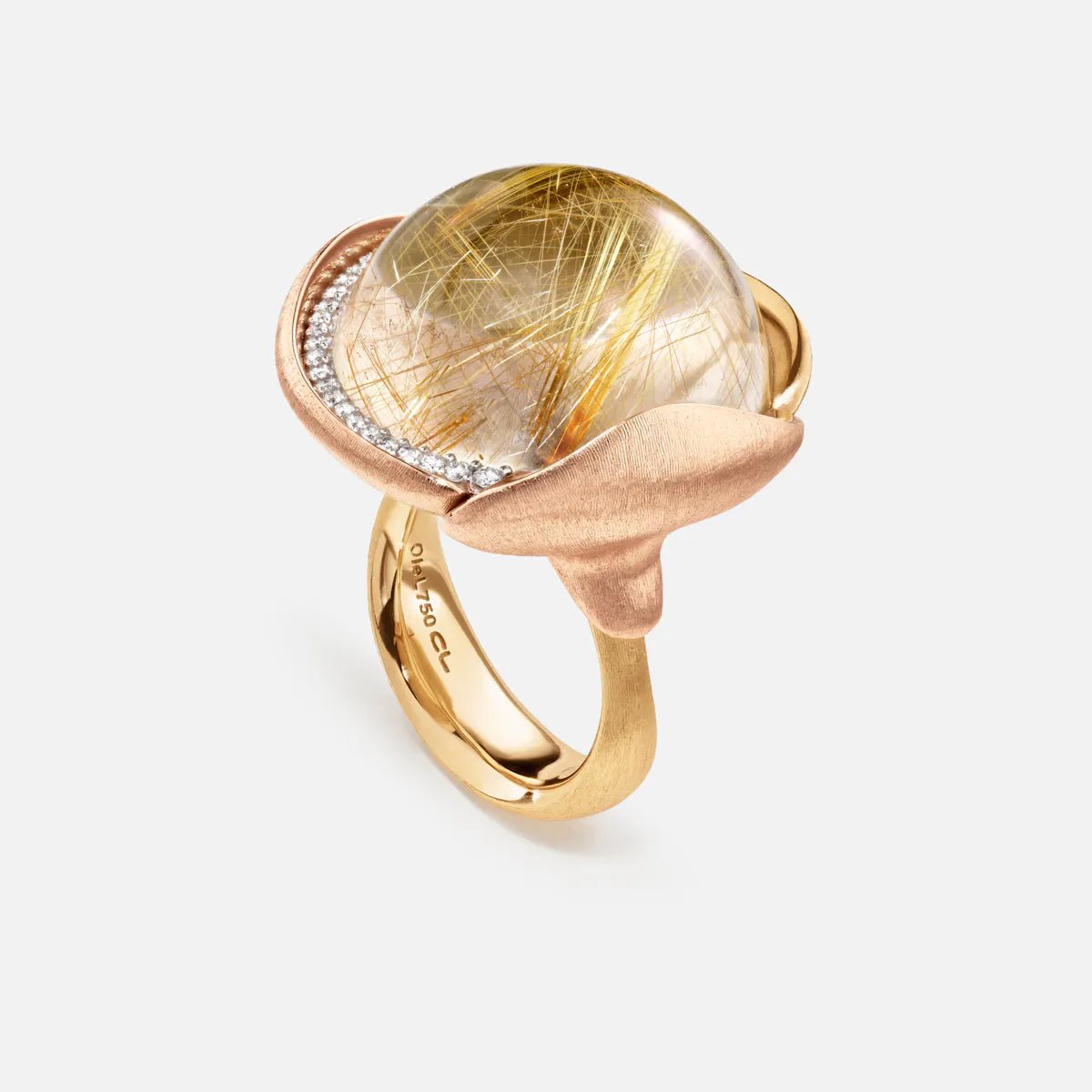 Ole Lynggaard Lotus Ring with Rutile Quartz & Diamonds - Aurum Jewels