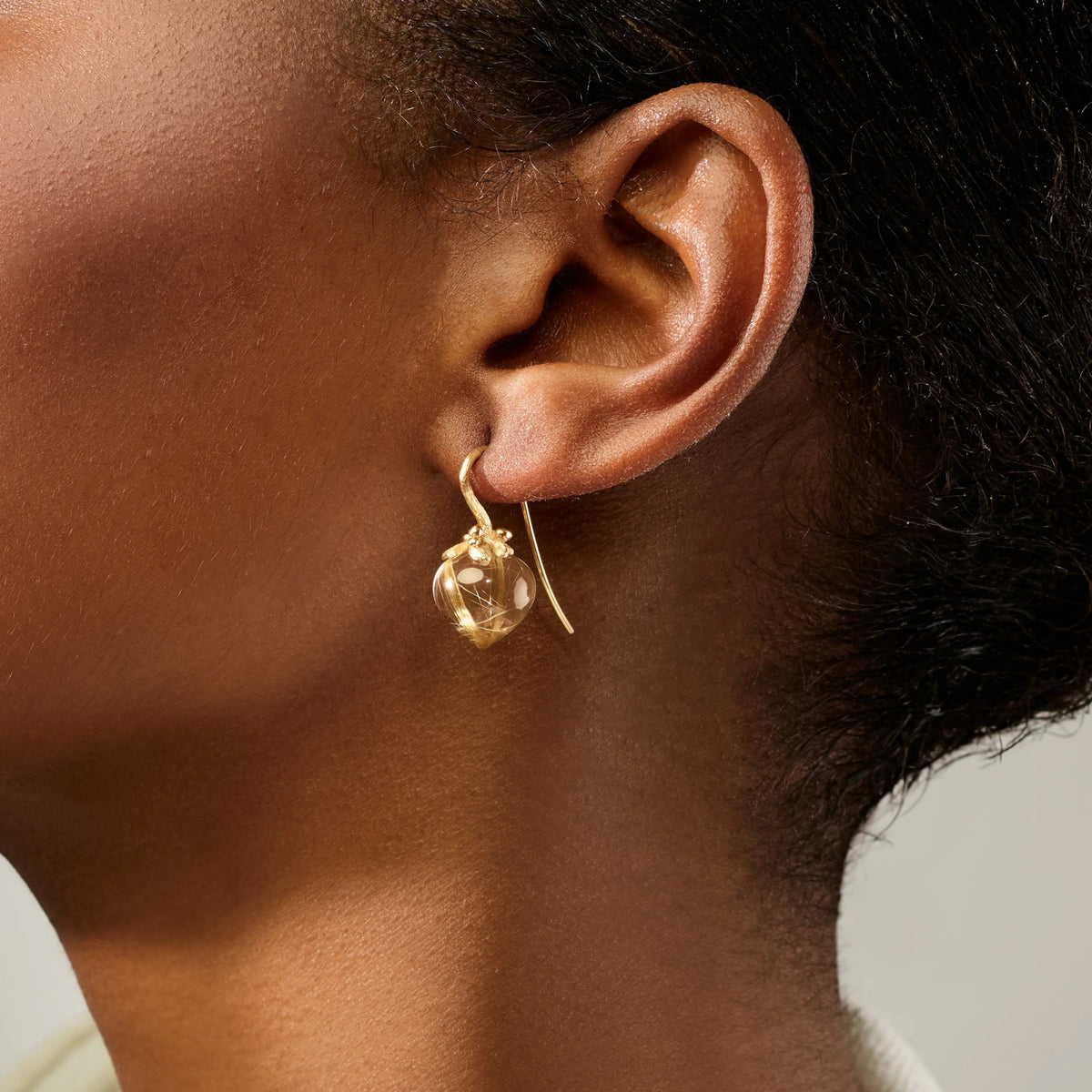 Ole Lynggaard Rutile Quartz Cabochon Dew Drop Earrings - Aurum Jewels