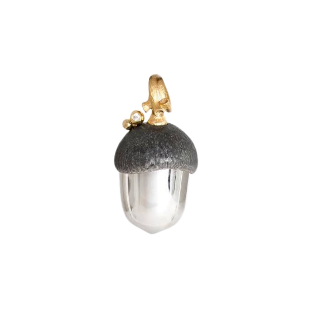 Ole Lynggaard Silver, Gold & Diamond Acorn Pendant - Aurum Jewels