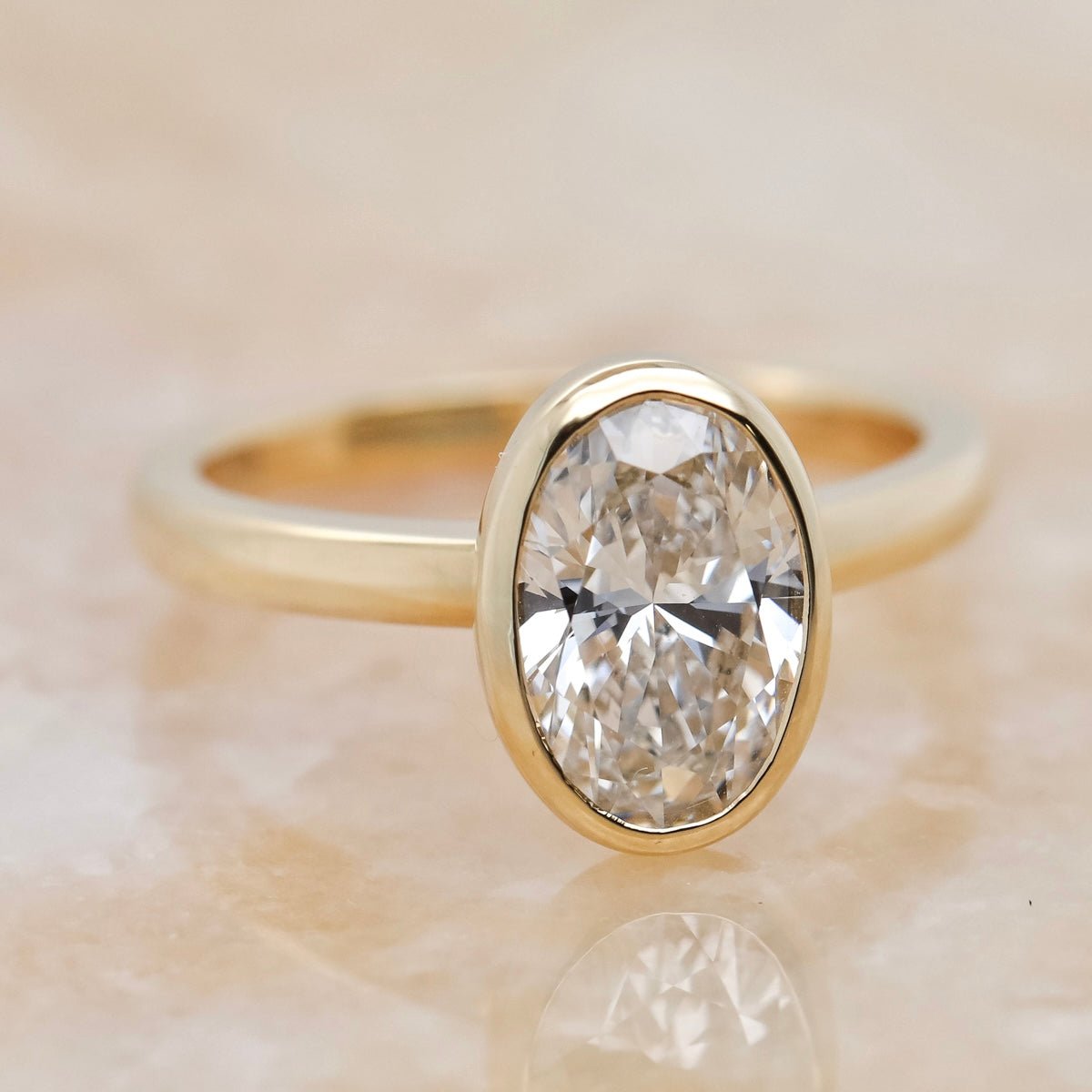 Oval Cut Bezel Set Solitaire Diamond Ring - Aurum Jewels