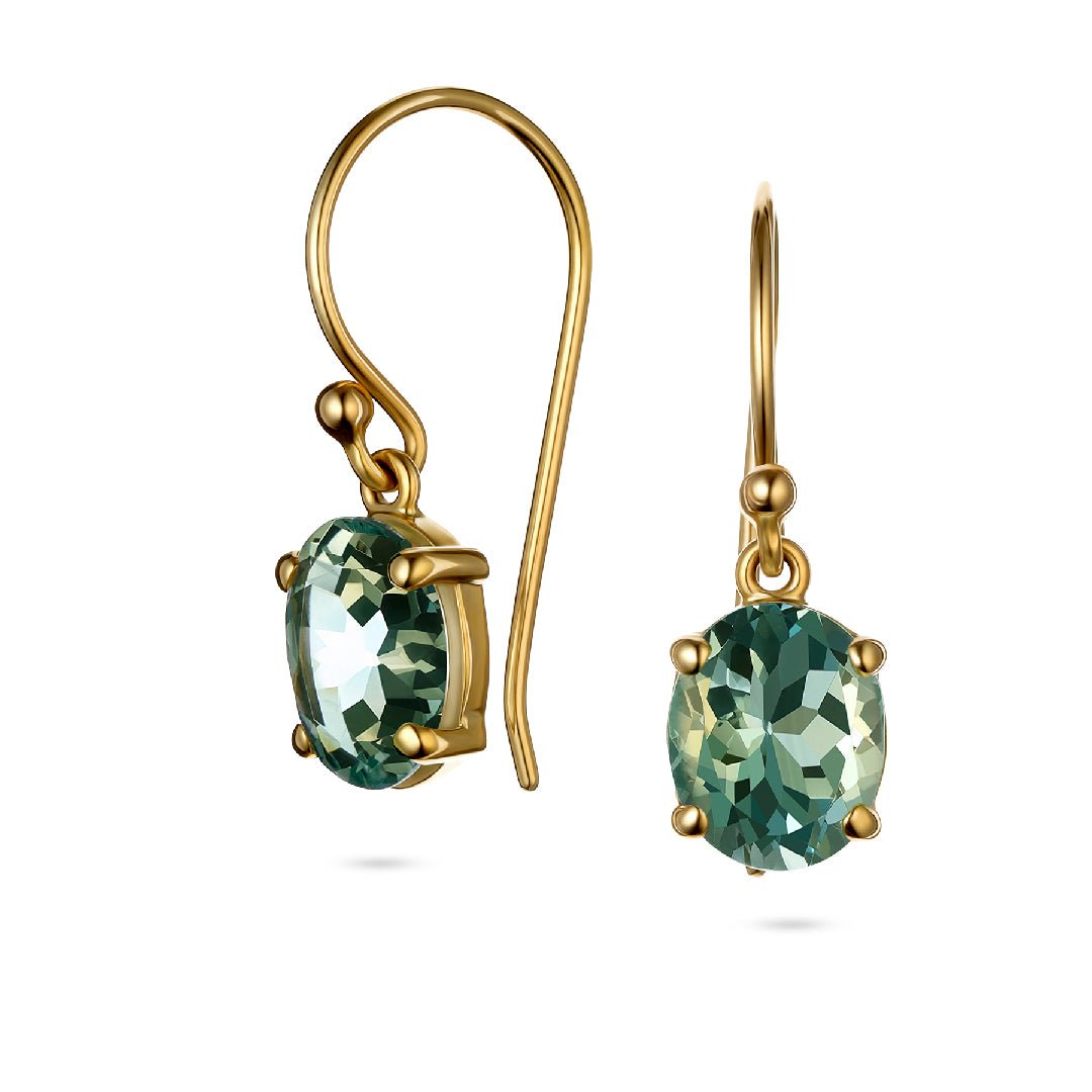 Oval Cut Green Amethyst Drop Earrings - Aurum Jewels