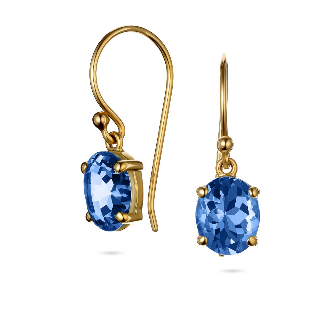 Oval Cut London Blue Topaz Drop Earrings - Aurum Jewels