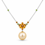 Pale Golden South Sea Pearl, Citrine & Peridot Drop Necklace - Aurum Jewels
